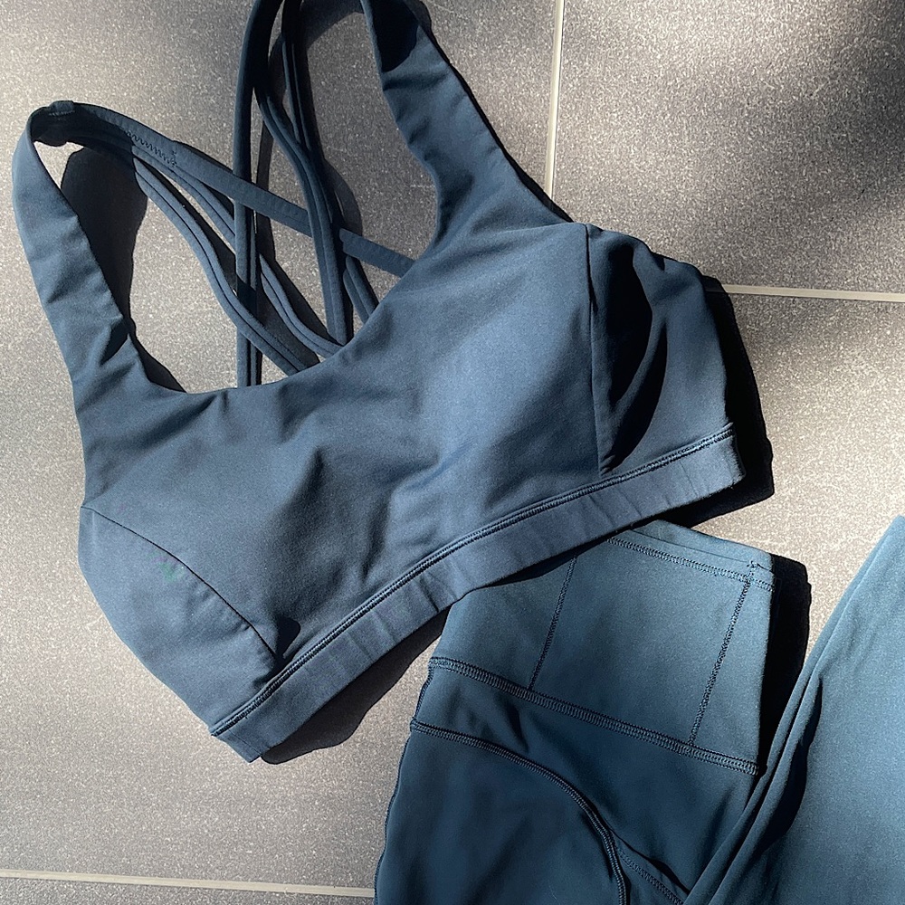 Lululemon Nocturnal Teal Set - Size 4 Energy Bra and Fast and Free Tight